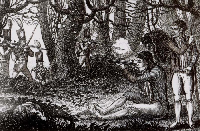 Thomas Pakenham A rebel ambush in the woods of County Wicklow,from a contemporary Print